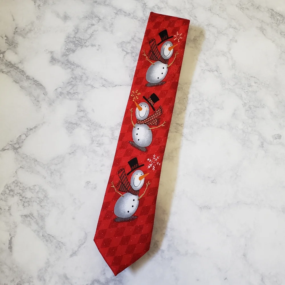 Kids Christmas Necktie Red Snowman Novelty Tie Winter Holiday